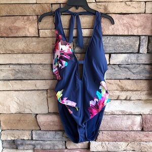 Kenneth Cole navy halter one piece swimsuit NWT XL